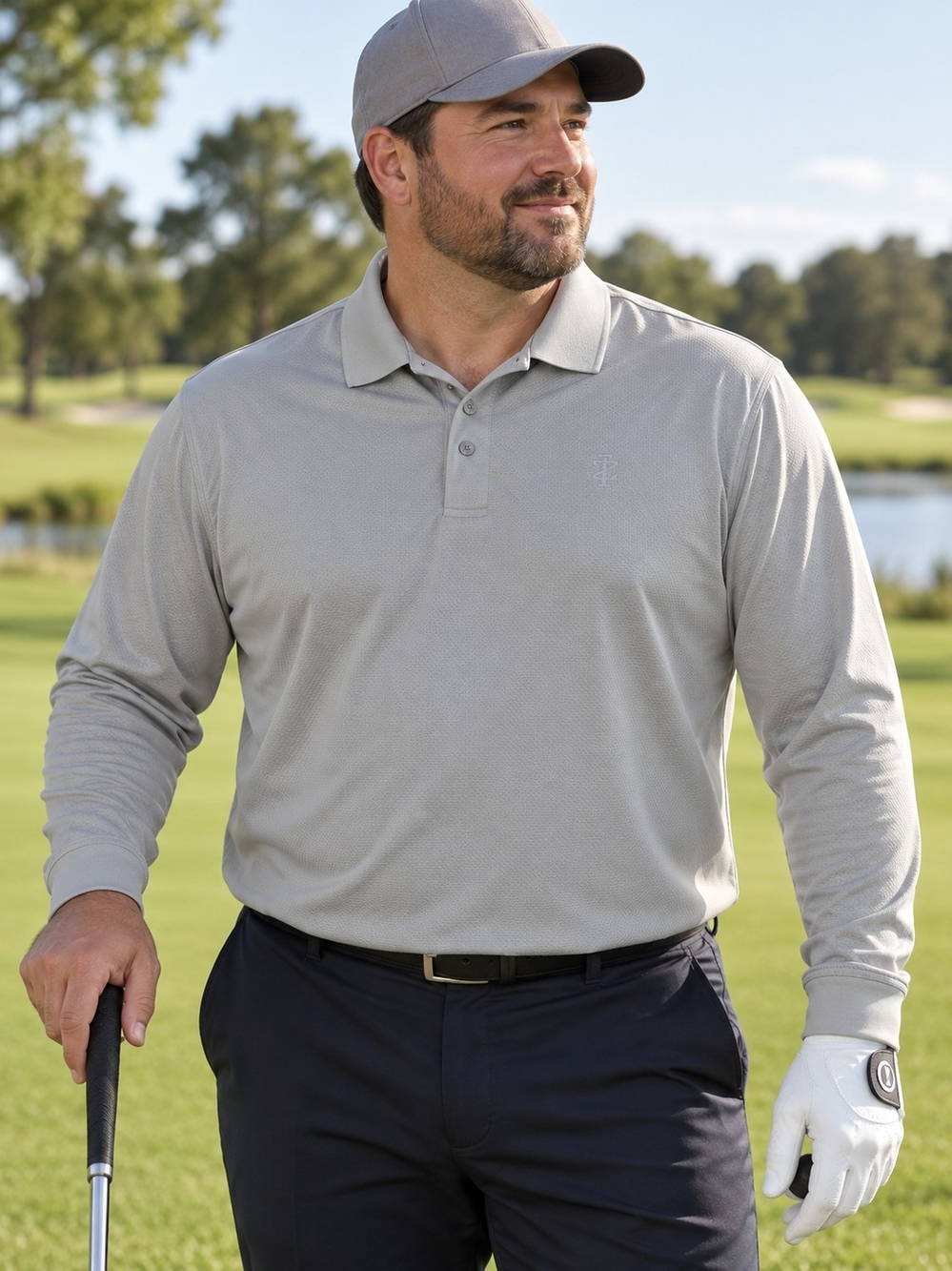 Izod Long-Sleeve Polo in Light Gray
